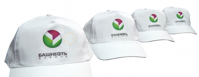 Белые велюровые бейсболки с логотипом Башнефть-Добыча